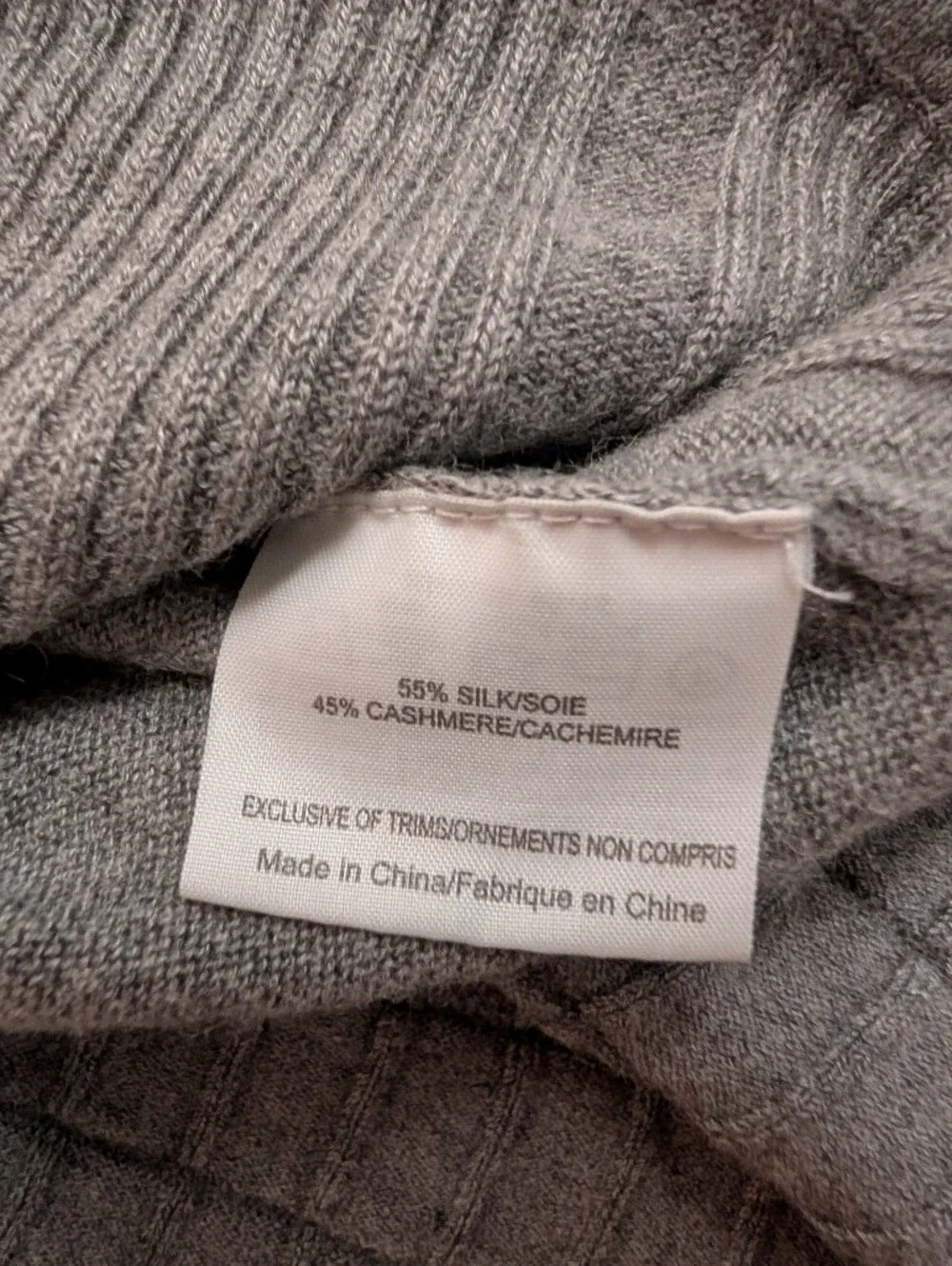 Tory Burch Gray Ribbed Crewneck Cashmere Blend Sweater with Peplum Hem